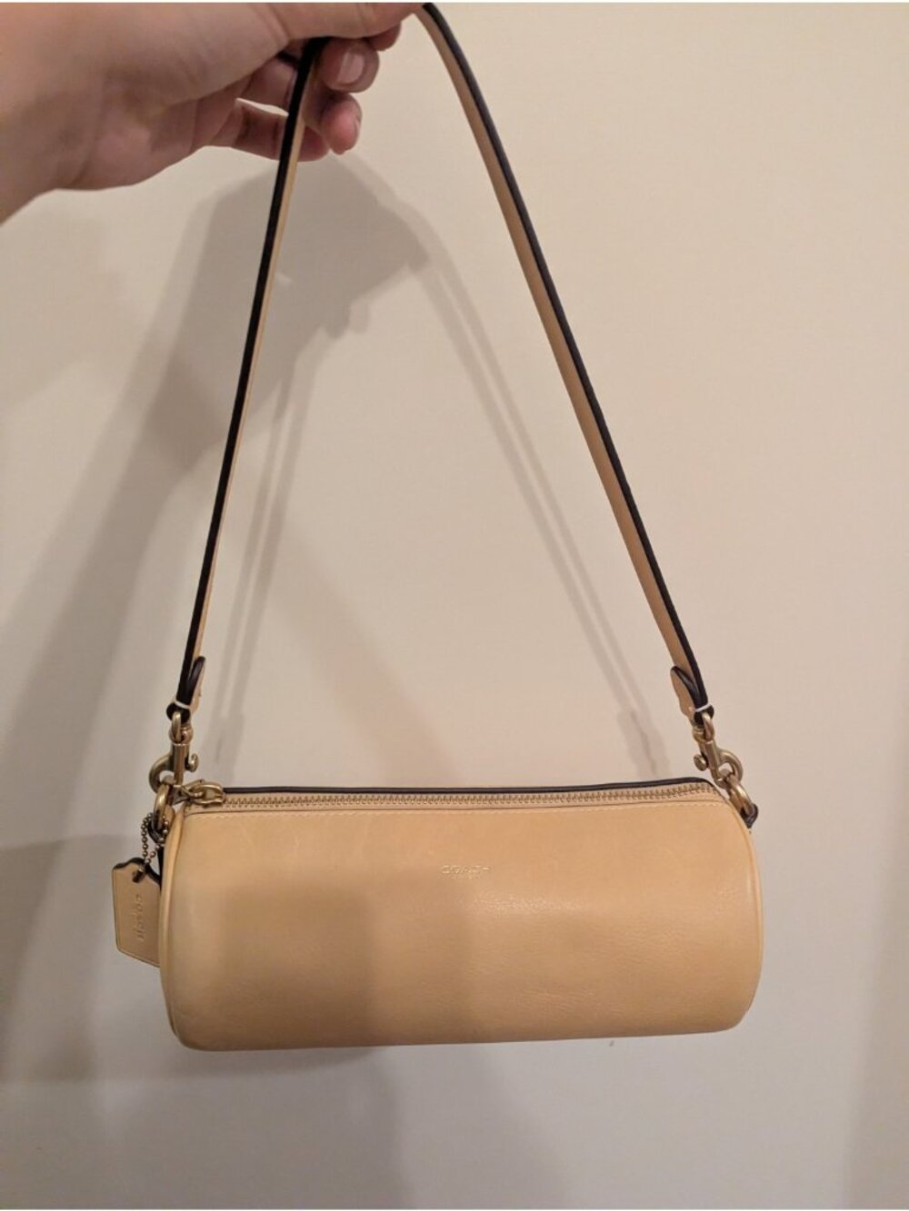 COACH Barrel Crossbody Shoulder Bag Natural Grain Leather CDY80 Brass/Vanilla